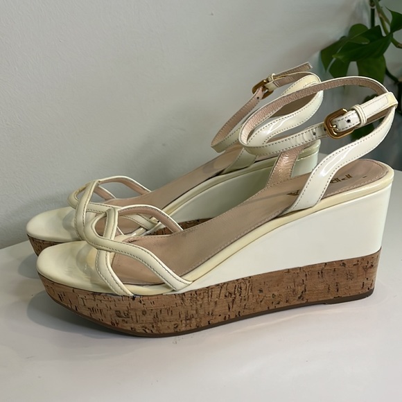 Prada strappy wedge sandal in ivory - Picture 3 of 9